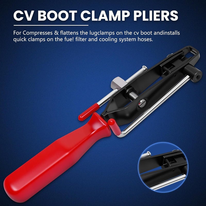 DikTalk CV Boot Clamp Pliers Kit,Electrical Disconnect Pliers Fuel Filter Caliper with 10PCS Stainless Steel CV Boot Band Clamps - Image 2
